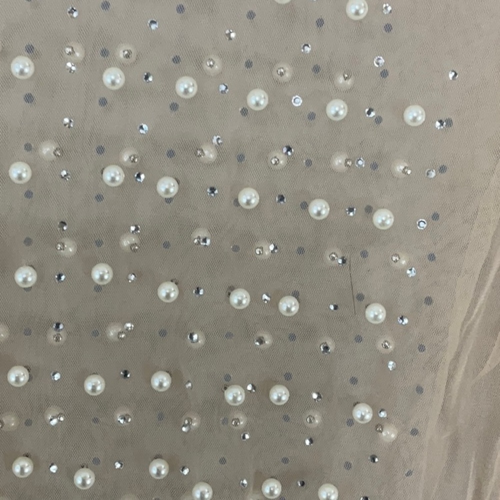 Sheer mesh pearl shiny rhinestone long sleeve blouse - Picture 4 of 16